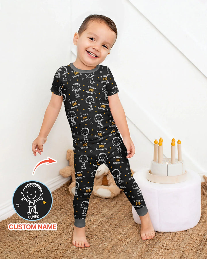 Custom Name This Dad Belongs To Doodle Bamboo Two Piece Short Sleeve Pajama Set