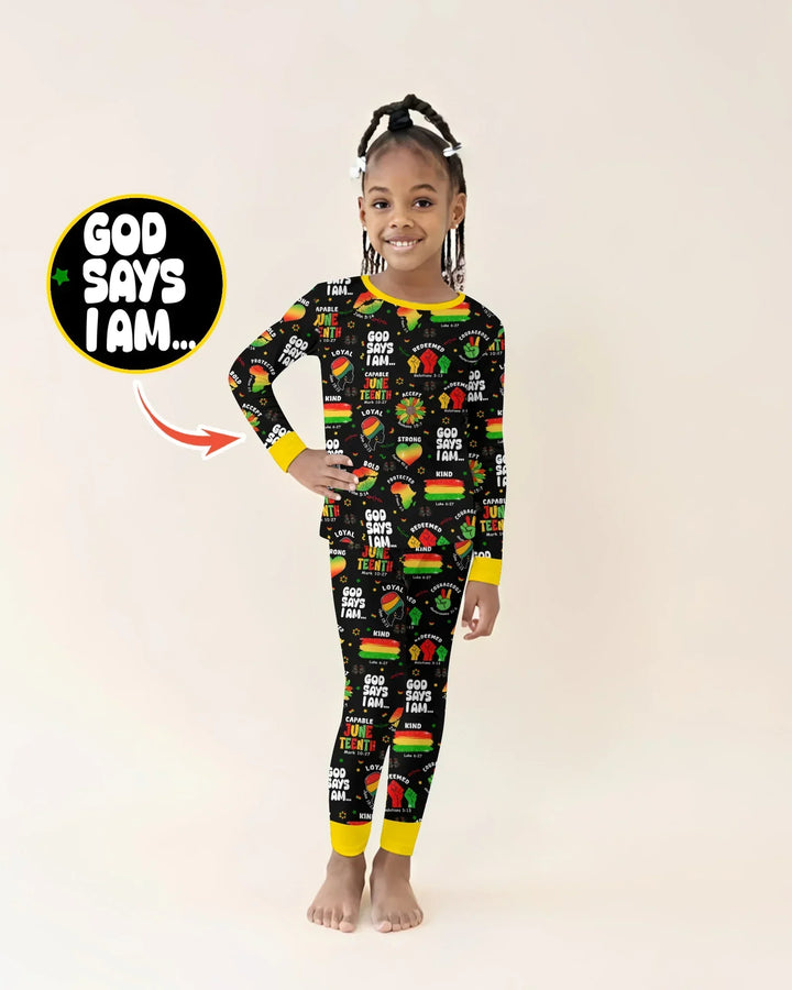 God Says I Am Juneteenth Blessings Bamboo Two Piece Long Sleeve Pajama Set