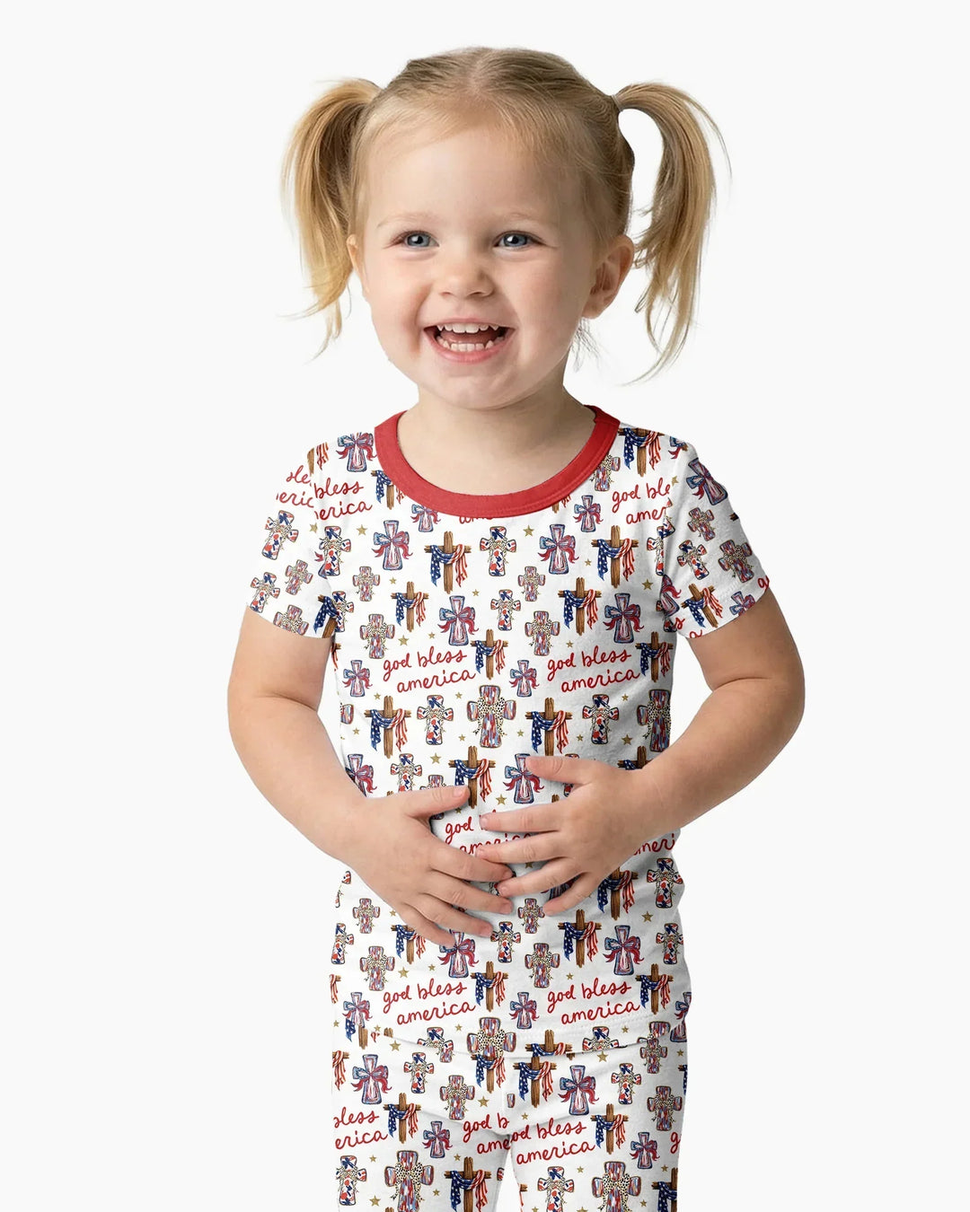 God Bless America Family Matching Bamboo Two Piece Short Sleeve Pajama Set