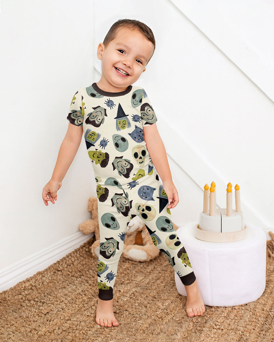 Halloween Face Bamboo Two Piece Short Sleeve Pajama Set For Haloween