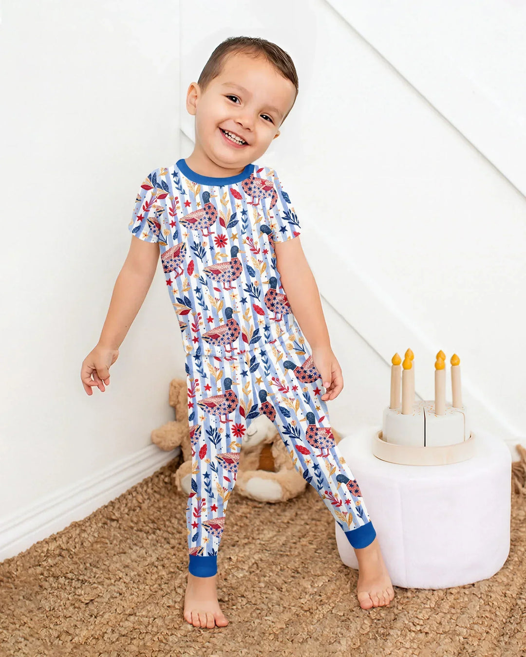 Patriotic Mallard Duck Bamboo Two Piece Short Sleeve Pajama Set