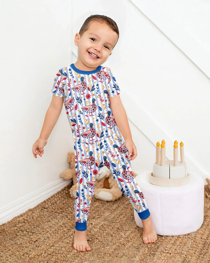 Patriotic Mallard Duck Bamboo Two Piece Short Sleeve Pajama Set