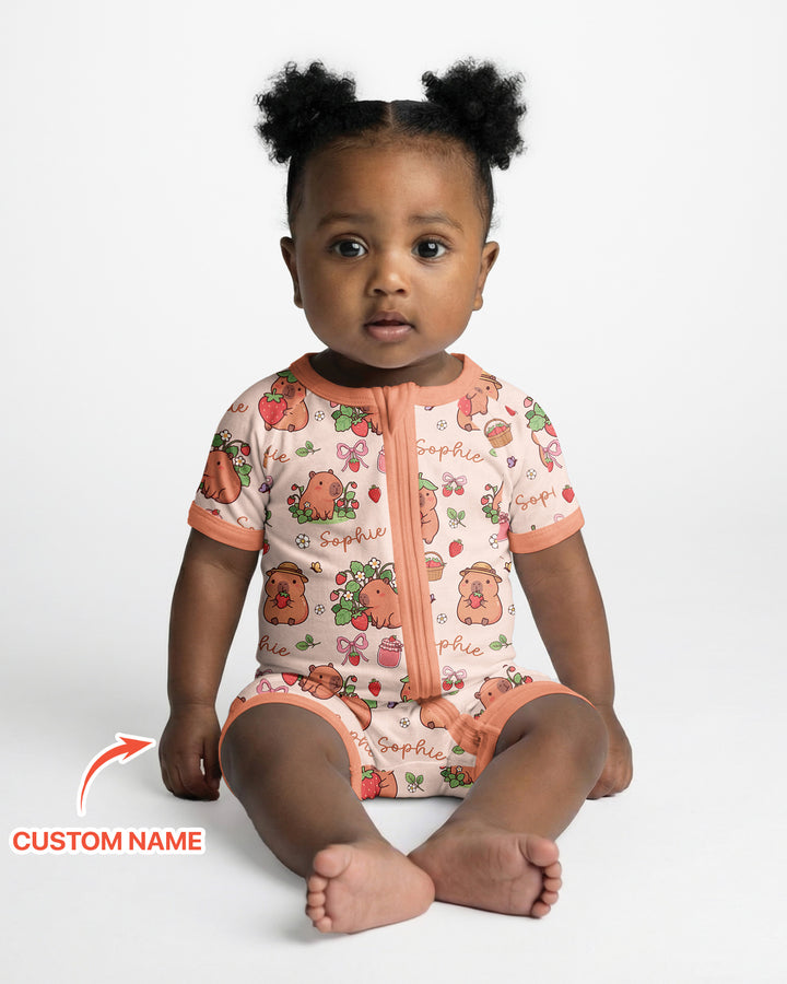 Custom Name Capybara Strawberry Bamboo Shorty Zippy