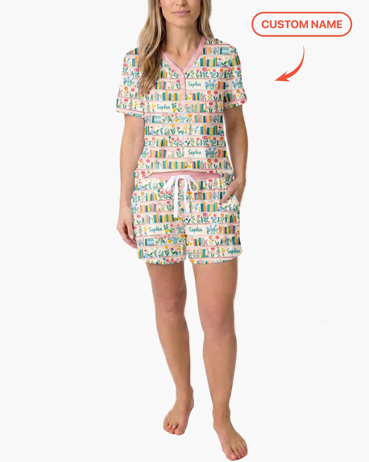 Personalized Book Lover Bamboo Women Short Sleeve Short Pajama Set