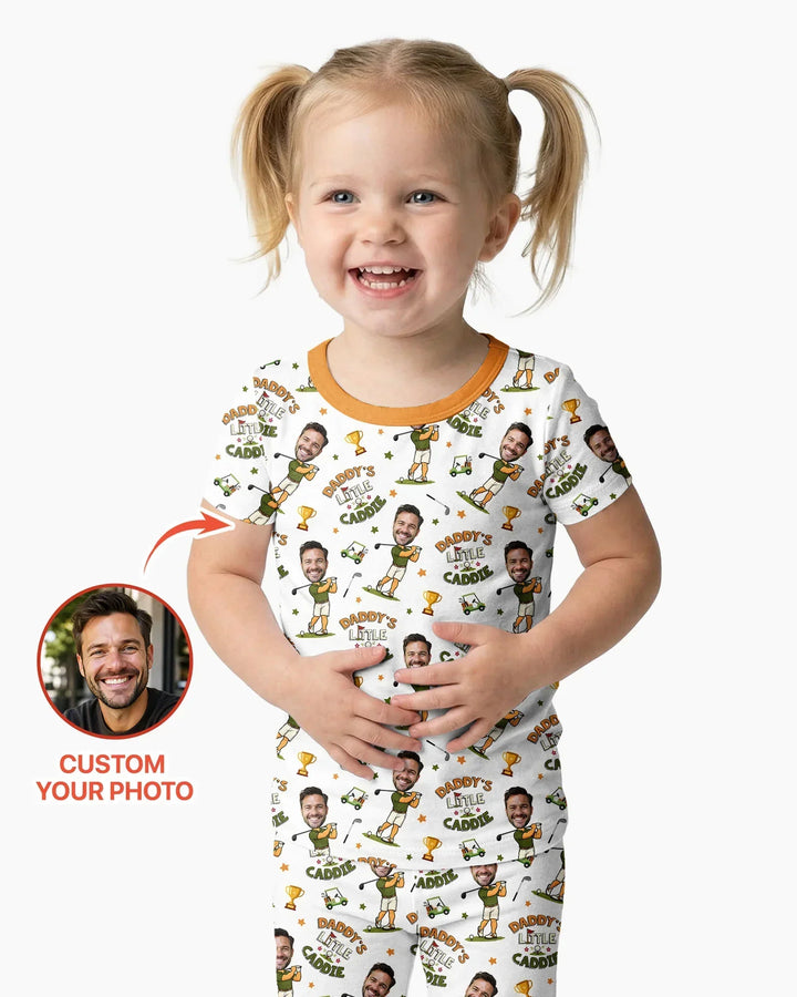 Custom Photo Daddy's Little Caddie Daddy & Me Matching Bamboo Two Piece Short Sleeve Pajama Set