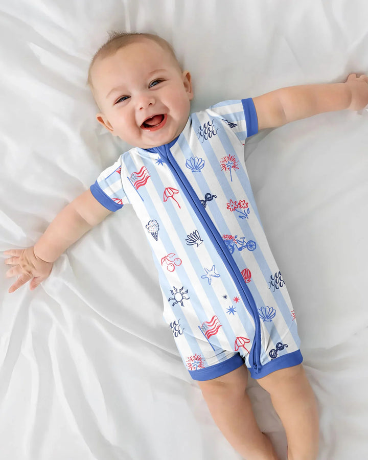 Mameluco Red, White & Beachy de bambú para toda la familia