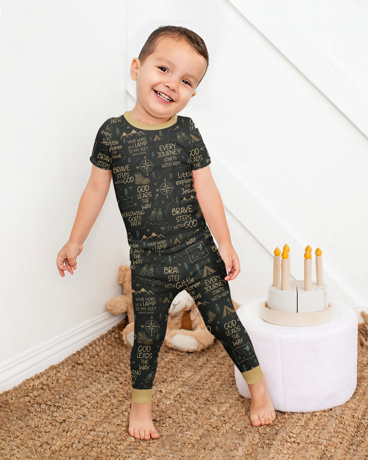 Little Explorer God Leads The Way Bamboo Two Piece Short Sleeve Pajama Set