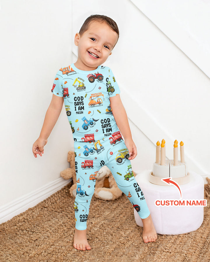 Conjunto de Pijama de Dos Piezas de Bambú para Niño con Manga Corta "God Says I Am" con Nombre Personalizado