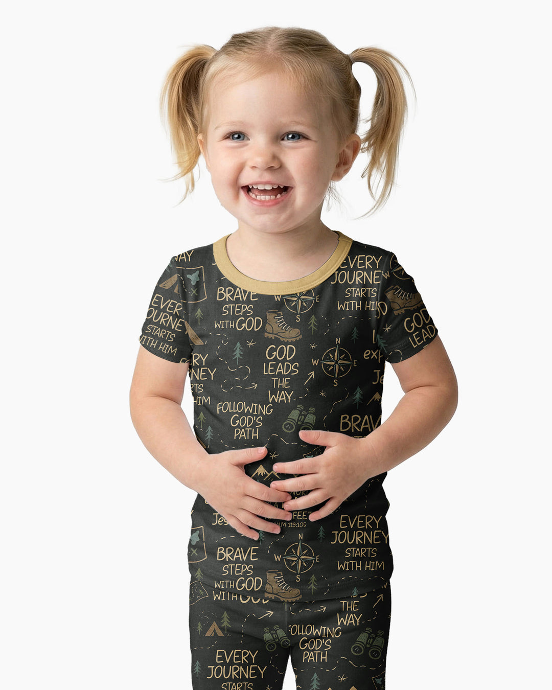 Little Explorer God Leads The Way Bamboo Two Piece Short Sleeve Pajama Set