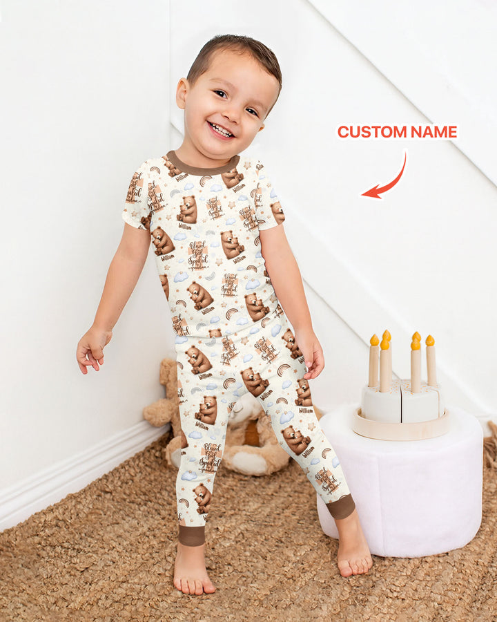 Conjunto de pijama de dos piezas de bambú de manga corta, plantilla personalizada