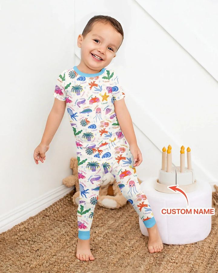 Tide Pool Pals Custom Name Bamboo Two Piece Short Sleeve Pajama Set