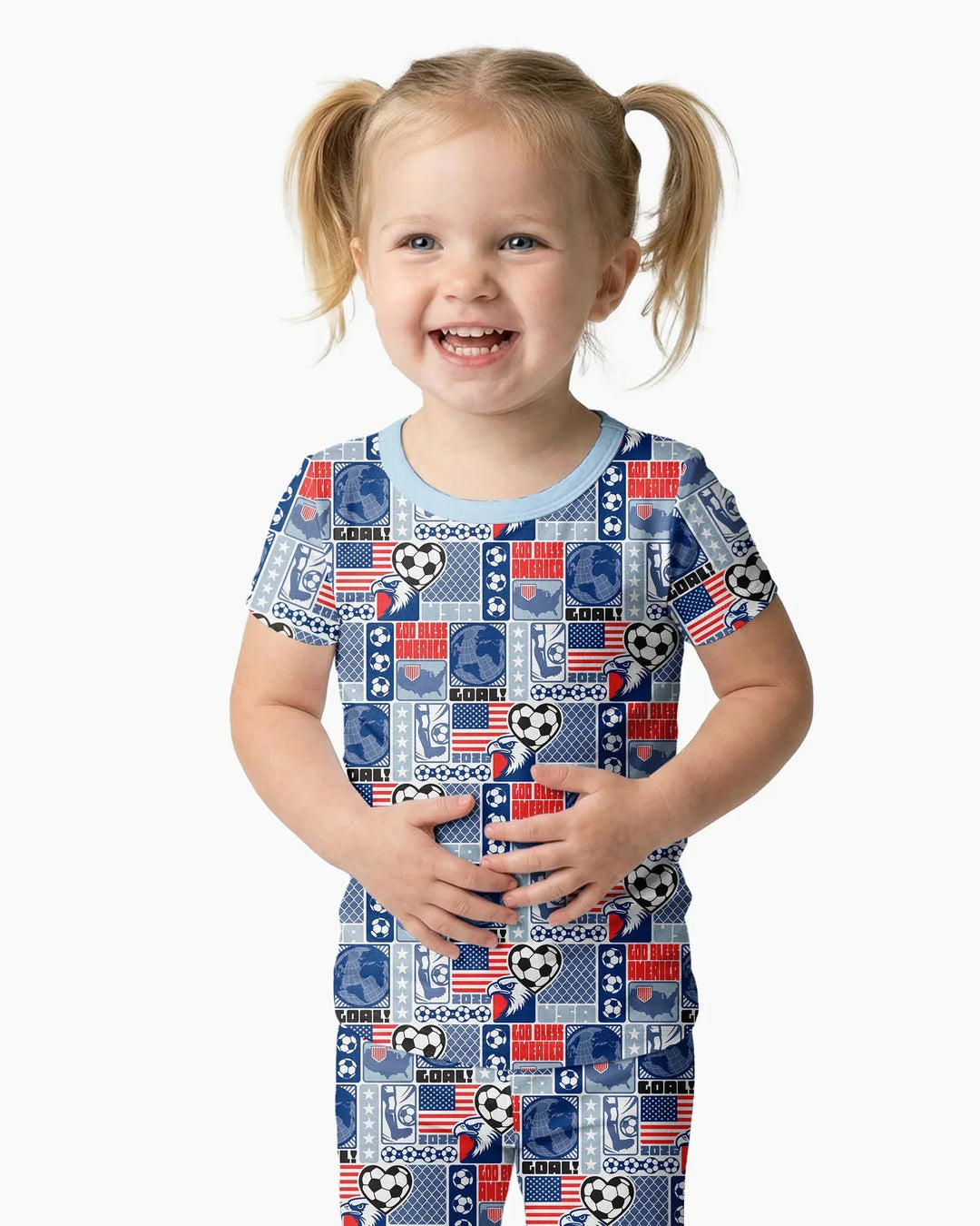World Soccer God Bless America Bamboo Two Piece Short Sleeve Pajama Set