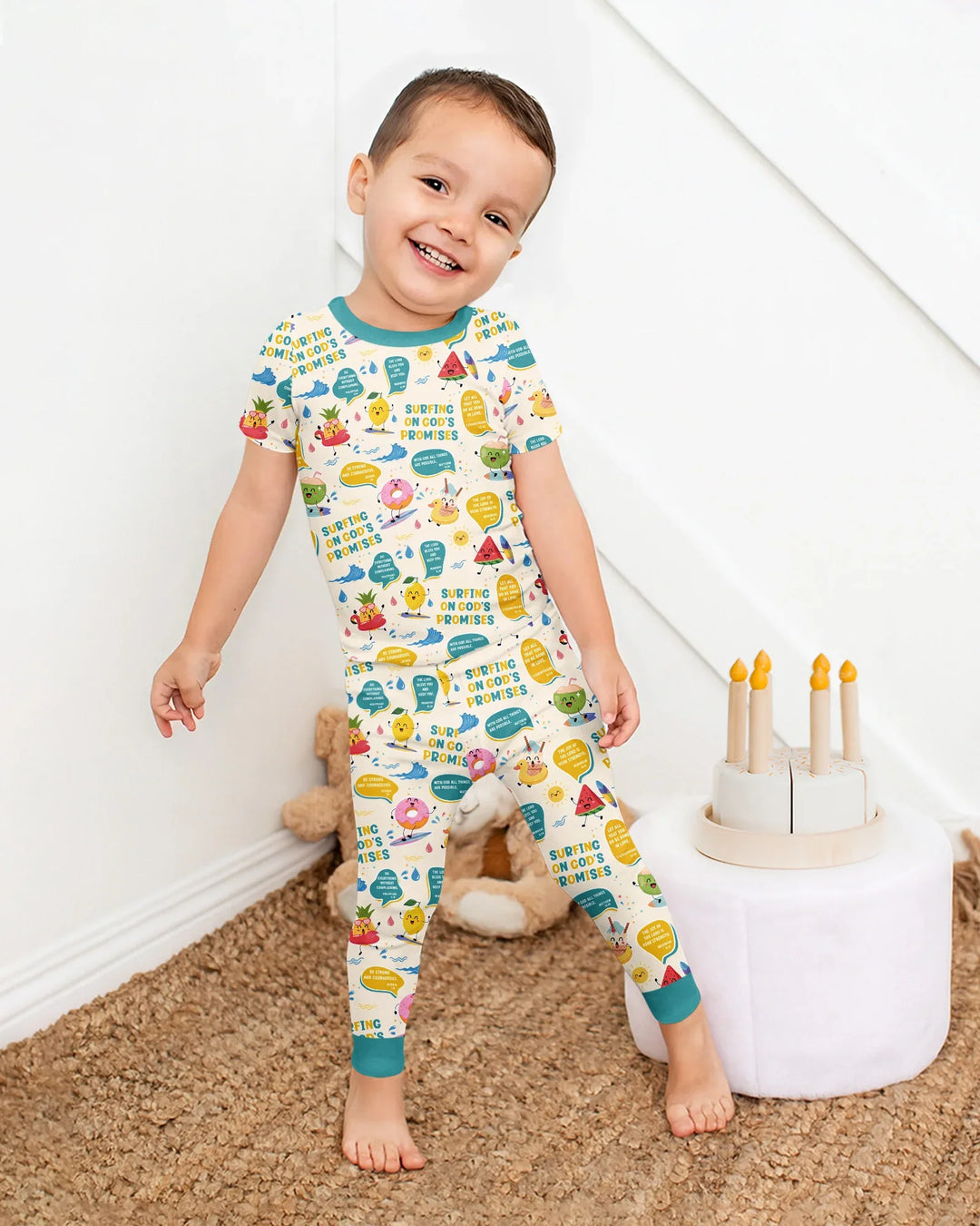 Summer Fruits Surfing On God's Promises Bamboo Two Piece Short Sleeve Pajama Set