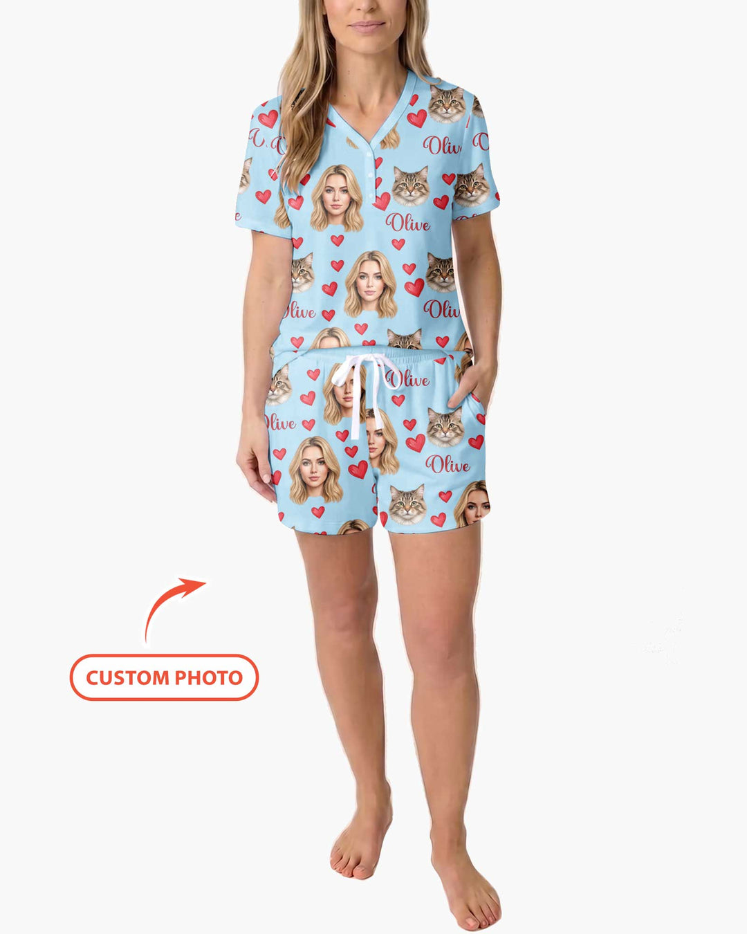 Custom Face Family Matching Bamboo Women Short Sleeve Short Pajama Set