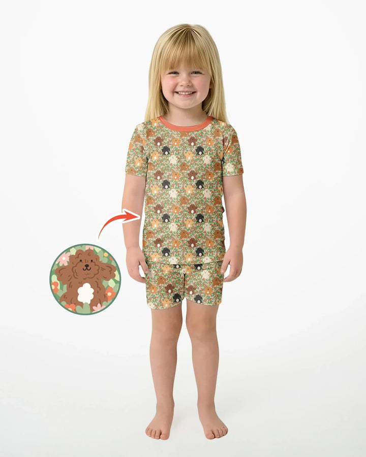 Puppy Garden Family Matching Bamboo Two Piece Short Sleeve Shorts Pajama Set