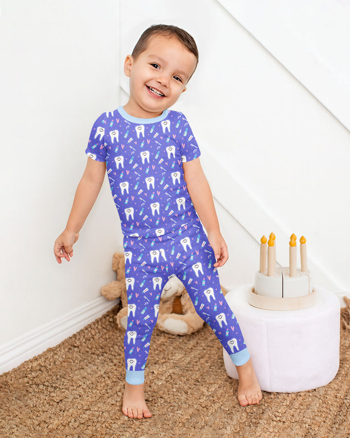 Brushing Teeth Bamboo Two-Piece Short Sleeve Pajama Set