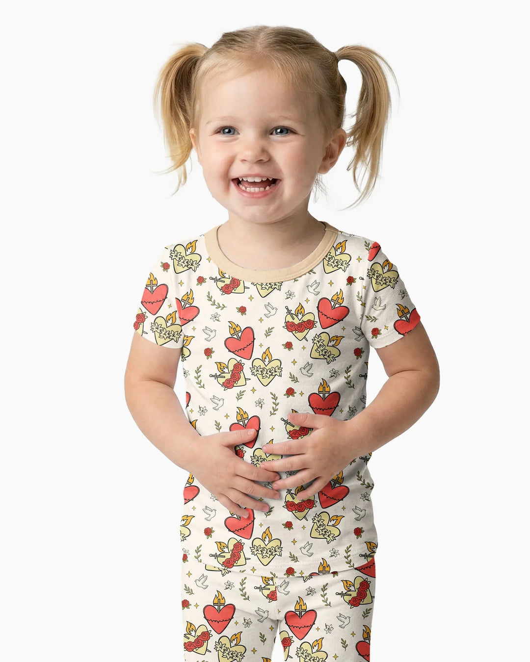 Three Sacred Hearts Bamboo Two Piece Short Sleeve Pajama Set