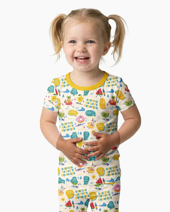 Summer Fruits Surfing On God's Promises Bamboo Two Piece Short Sleeve Pajama Set