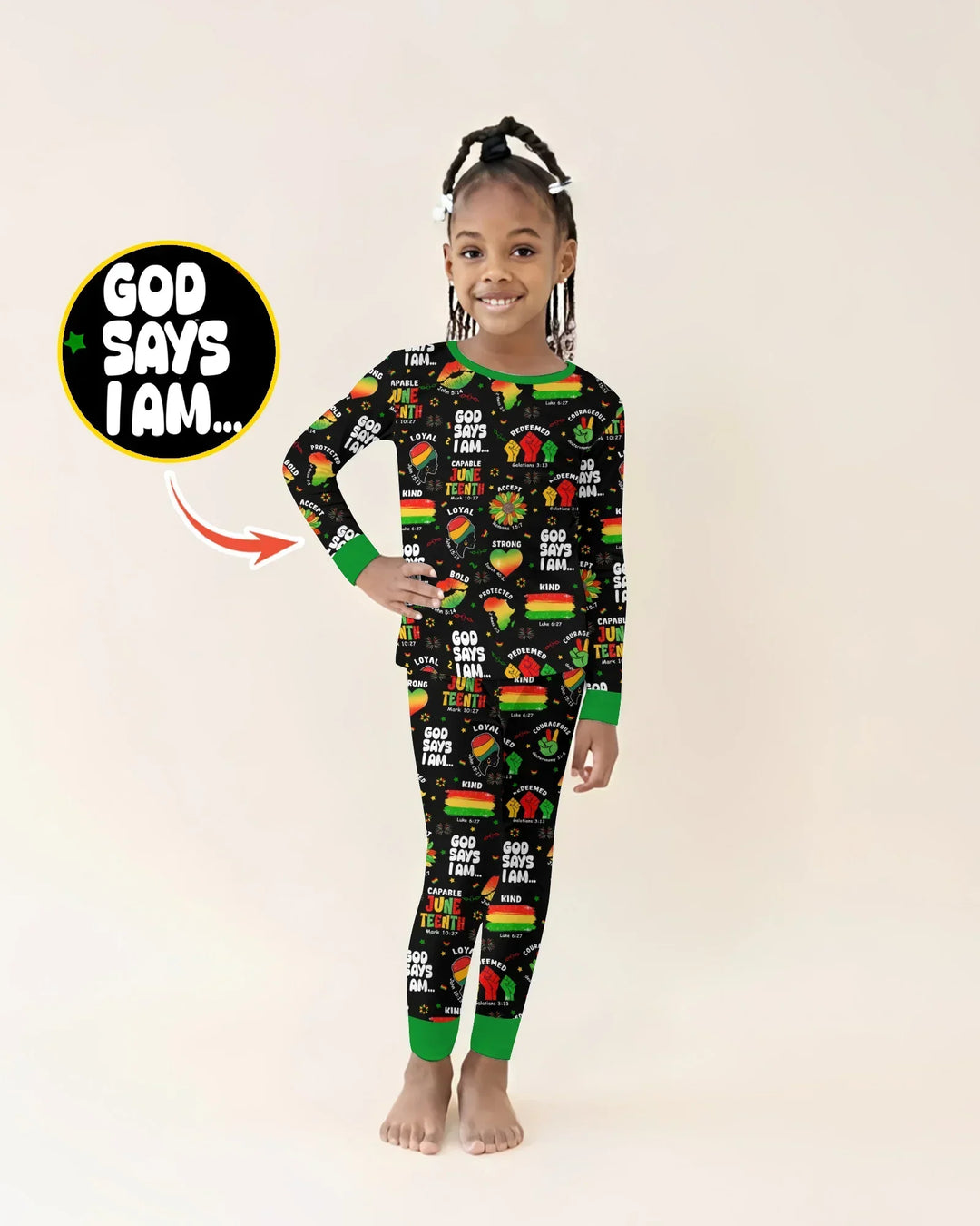 God Says I Am Juneteenth Blessings Bamboo Two Piece Long Sleeve Pajama Set