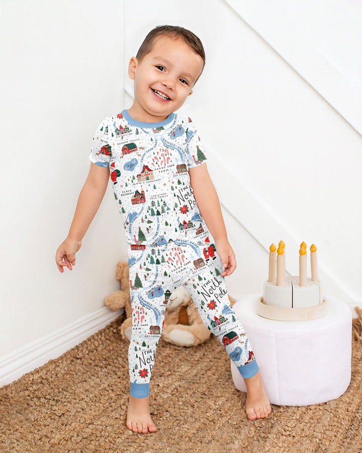 The North Pole Map Bamboo Two Piece Short Sleeve Pajama Set