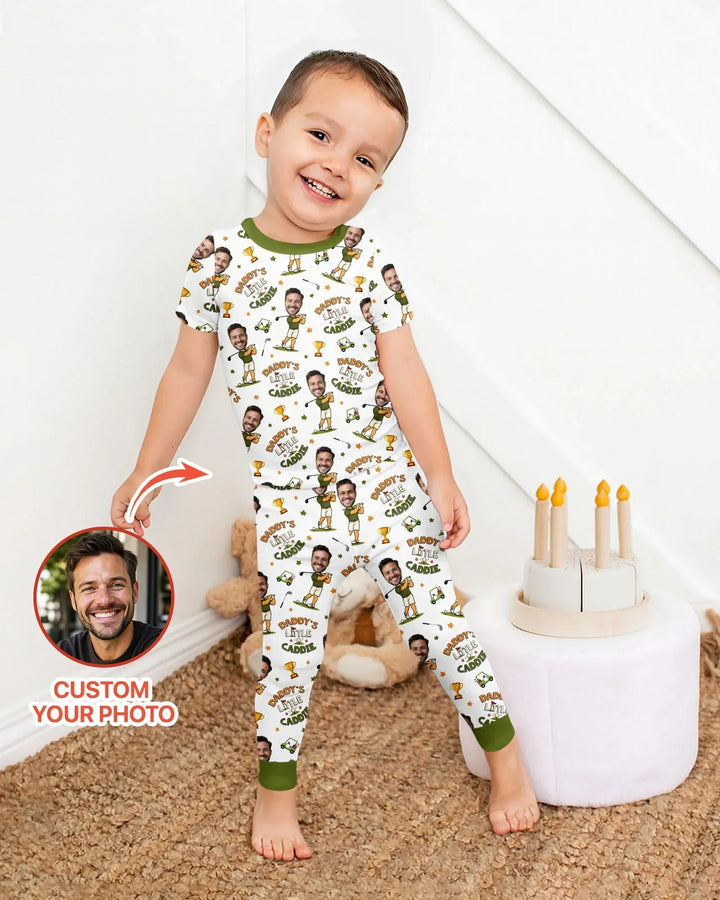 Custom Photo Daddy's Little Caddie Daddy & Me Matching Bamboo Two Piece Short Sleeve Pajama Set