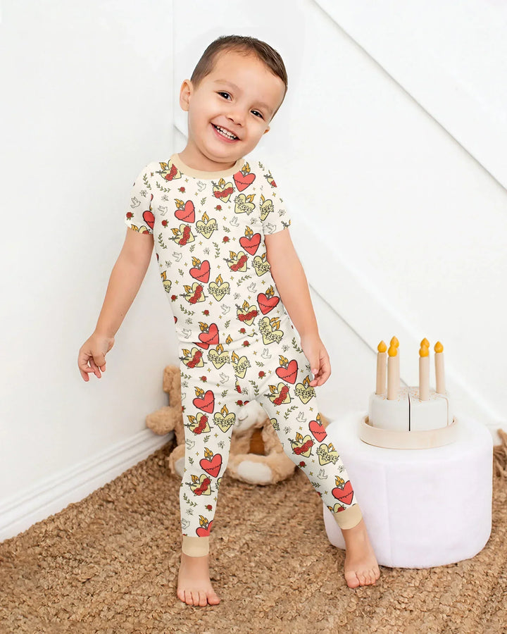 Three Sacred Hearts Bamboo Two Piece Short Sleeve Pajama Set