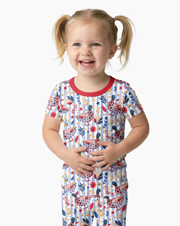 Patriotic Mallard Duck Bamboo Two Piece Short Sleeve Pajama Set