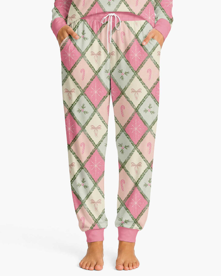 Pink Christmas Patchwork Mommy & Me Matching Bamboo Women Pajama Set