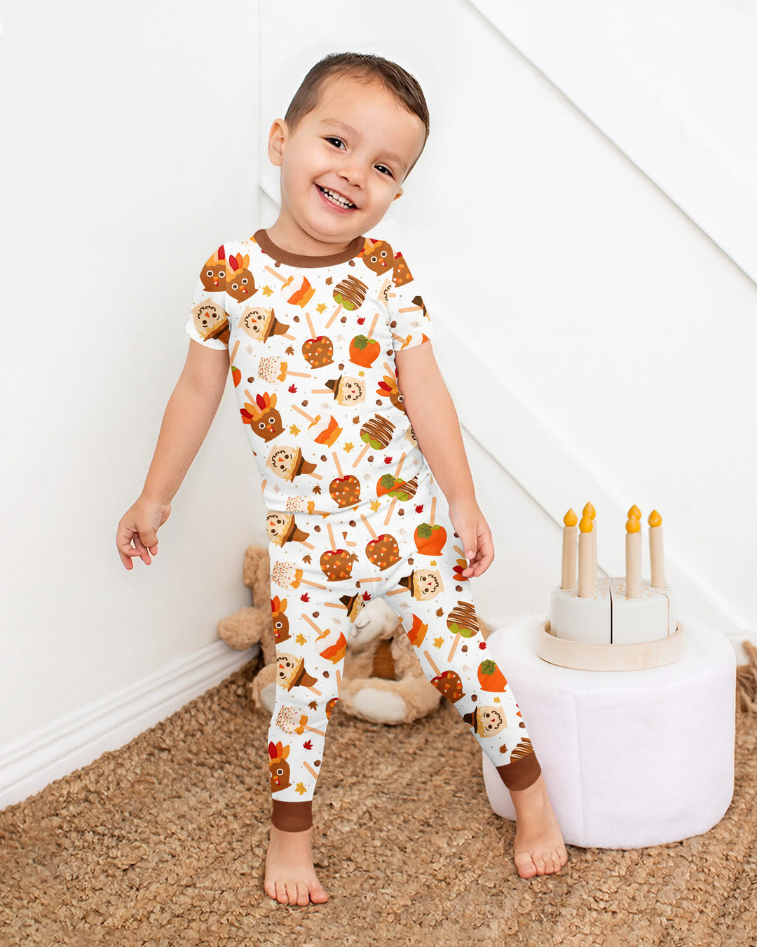 Fall Caramel Apple Family Matching Bamboo Two Piece Short Sleeve Pajama Set