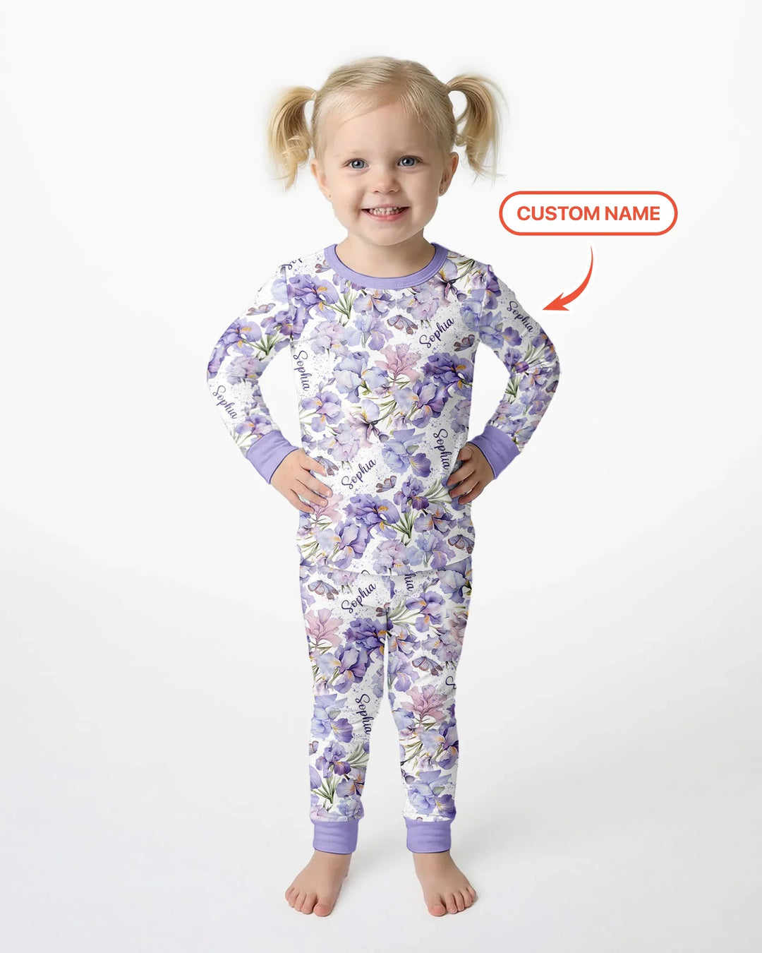 Custom Name Birth Month Flowers Bamboo Two Piece Long Sleeve Pajama Set
