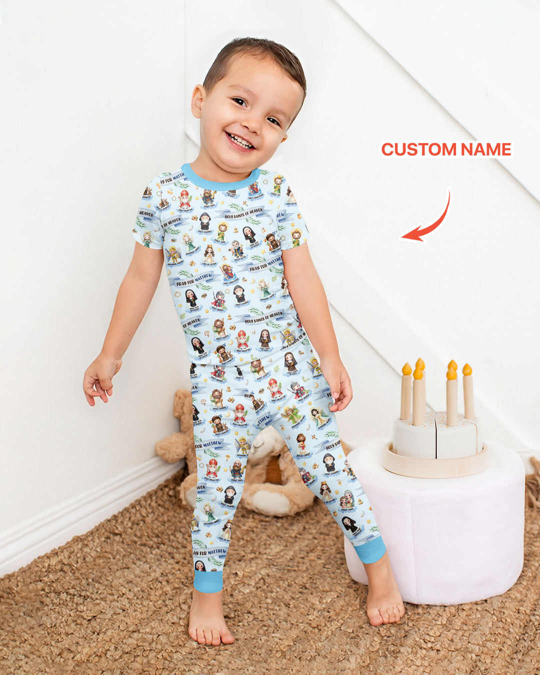Santas del Cielo Pijama de dos piezas de bambú de manga corta con nombre personalizado