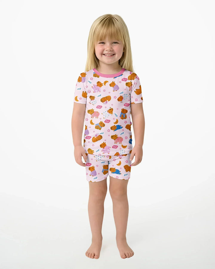 Conjunto de Pijama de Dos Piezas de Bambú con Mangas Cortas y Pantalones Cortos