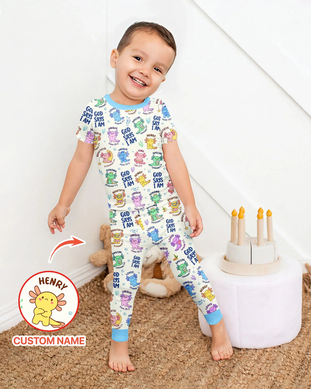 Axolotl God Says I Am Custom Name Bamboo Two Piece Short Sleeve Pajama Set