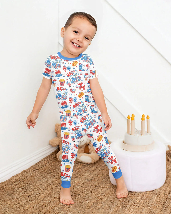 Red White & 250 Bamboo Two Piece Short Sleeve Pajama Set