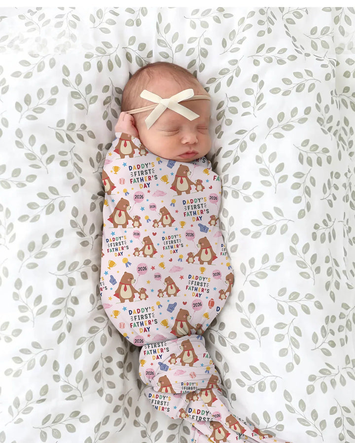 First Father's Day Daddy Bear Family Matching swaddle blanket