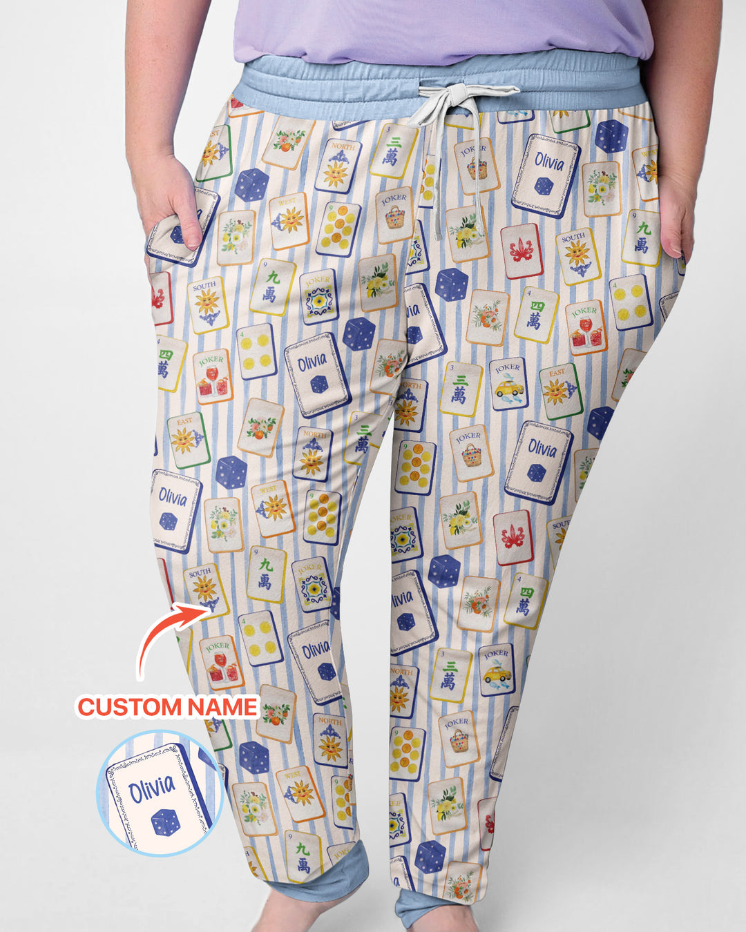 Coastal Mahjong Custom Name Mommy & Me Matching Bamboo Women Pajama Set