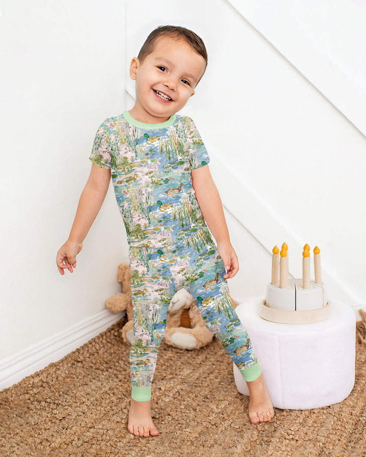 Watercolor Mallard Duck Bamboo Two Piece Short Sleeve Pajama Set