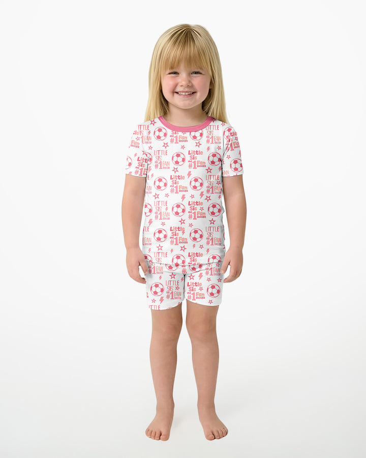 Little Sister and Bro #1 Fan Soccer Bamboo Two Piece Short Sleeve Shorts Pajama Set