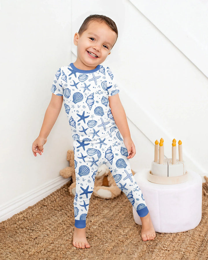 Coastal Charm Family Matching Bamboo Two Piece Short Sleeve Pajama Set