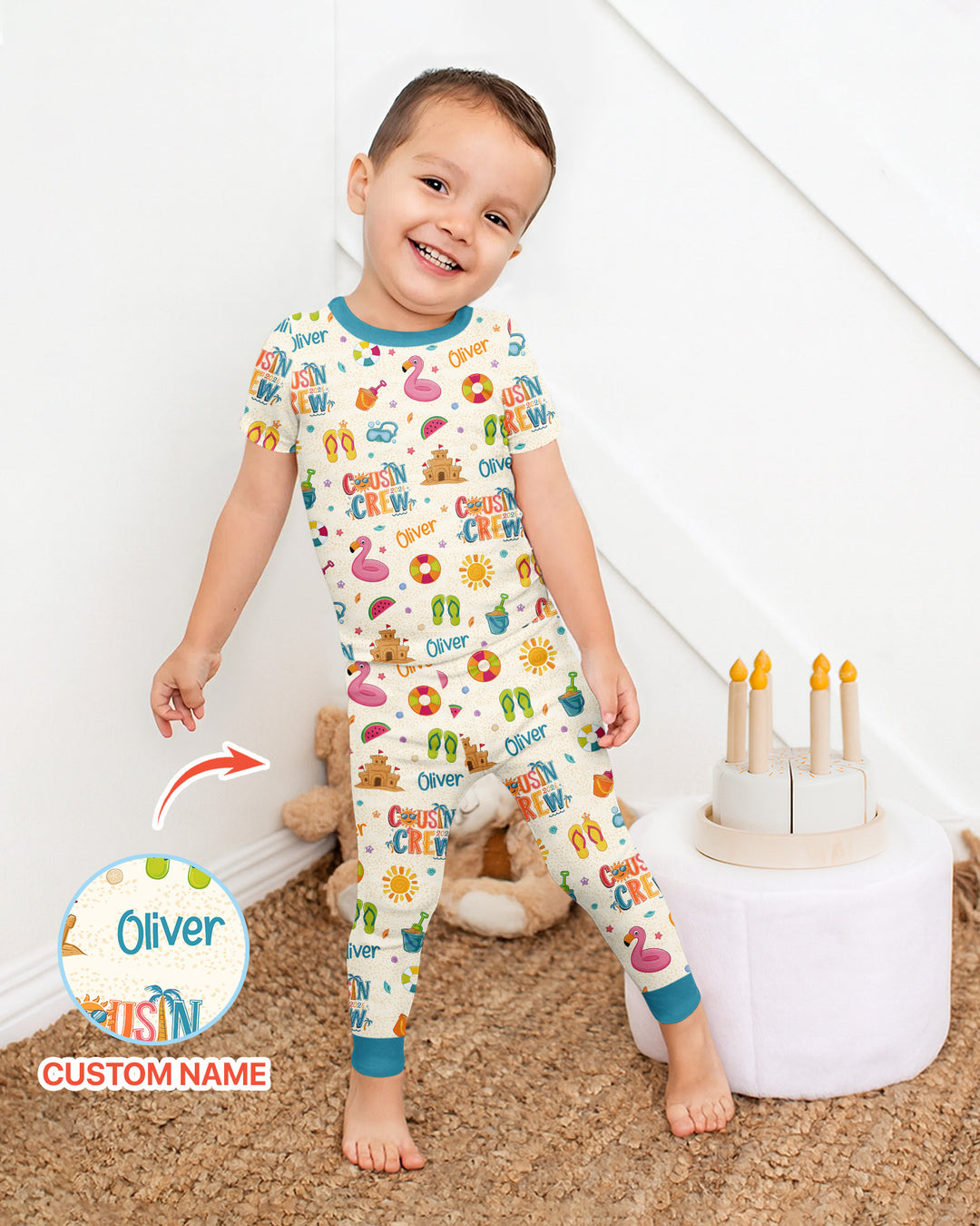Conjunto de pijama de dos piezas de bambú de manga corta, plantilla personalizada