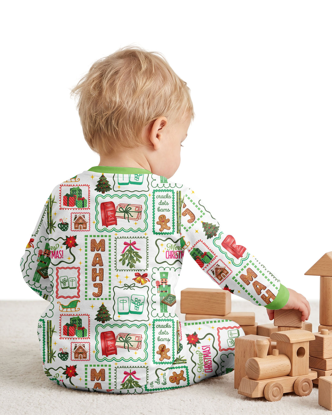 Preppy Christmas Mahjong Bamboo Two Piece Long Sleeve Pajama Set