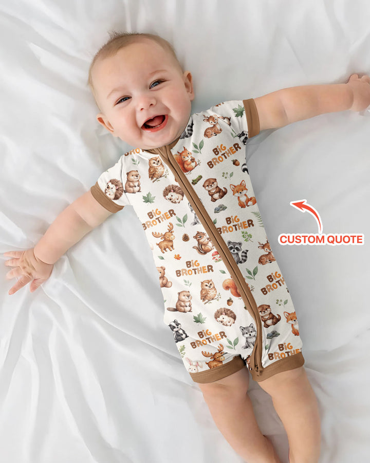 Custom Quote Woodland Animal Matching Sibling Bamboo Shorty Zippy