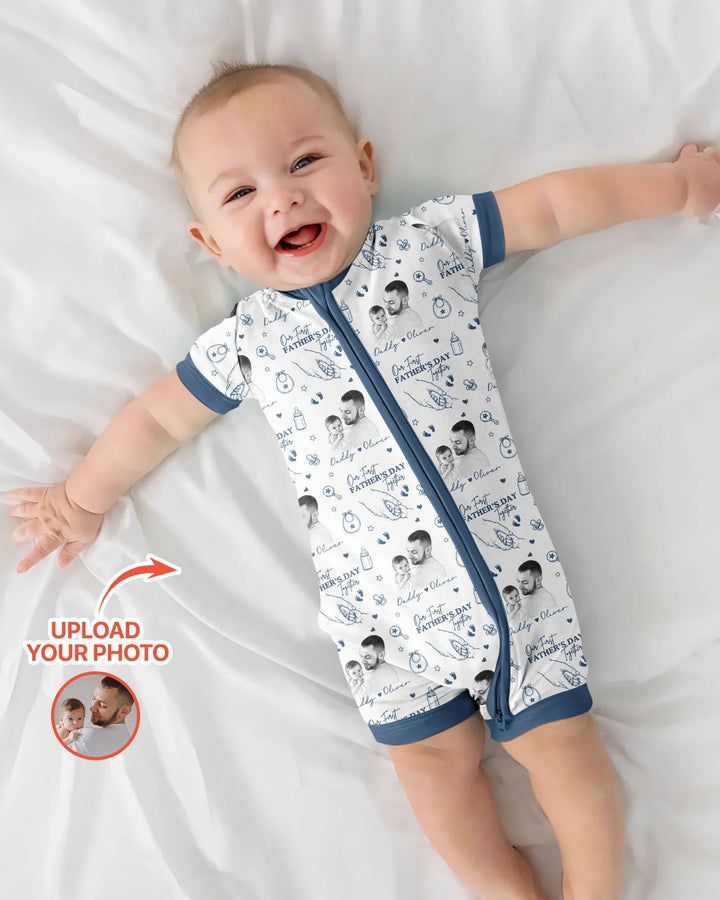 Custom Photo Our First Father's Day Together Bamboo Shorty Zippy