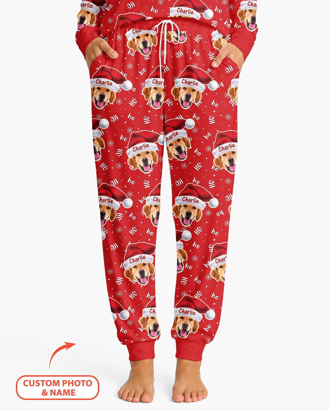 Custom Dog Photo Santa Claus Bamboo Women Pajama Set