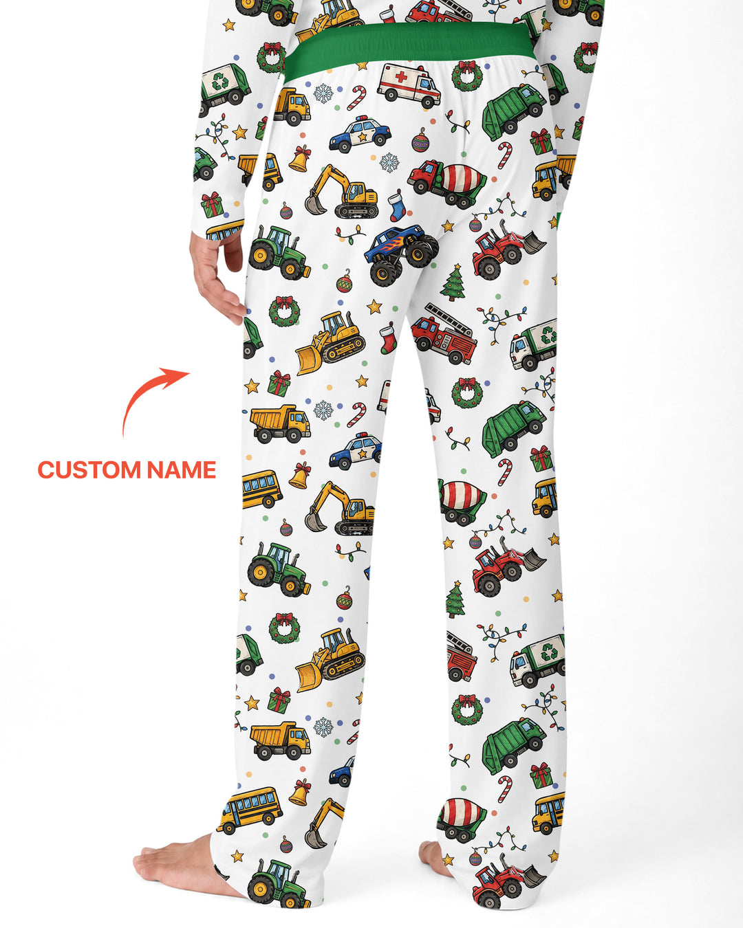 Custom Name Little Trucks Christmas Tree Bamboo Men's Pajama Set
