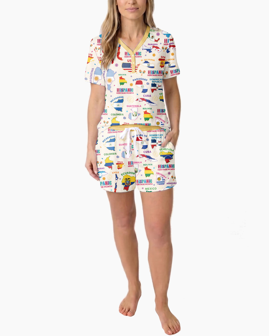Hispanic Heritage Month Country Flags Bamboo Women Short Sleeve Short Pajama Set