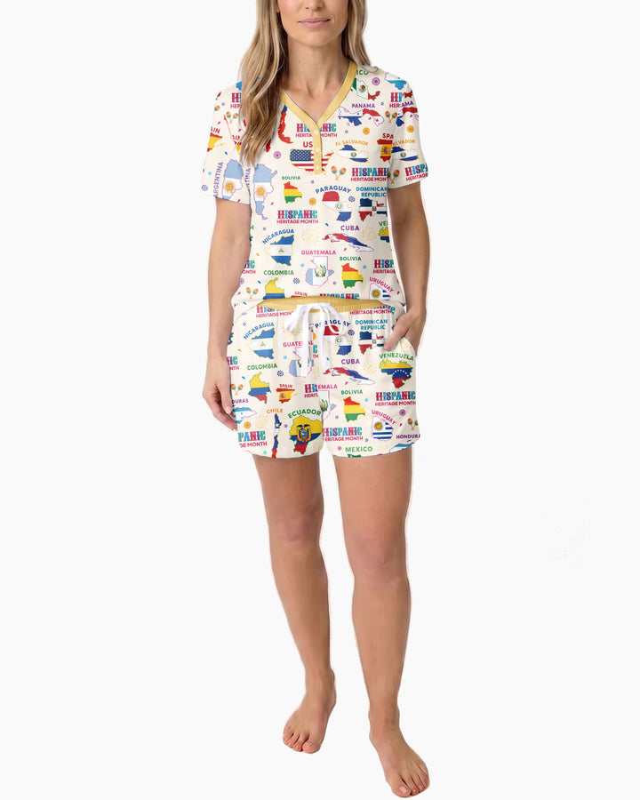 Hispanic Heritage Month Country Flags Bamboo Women Short Sleeve Short Pajama Set
