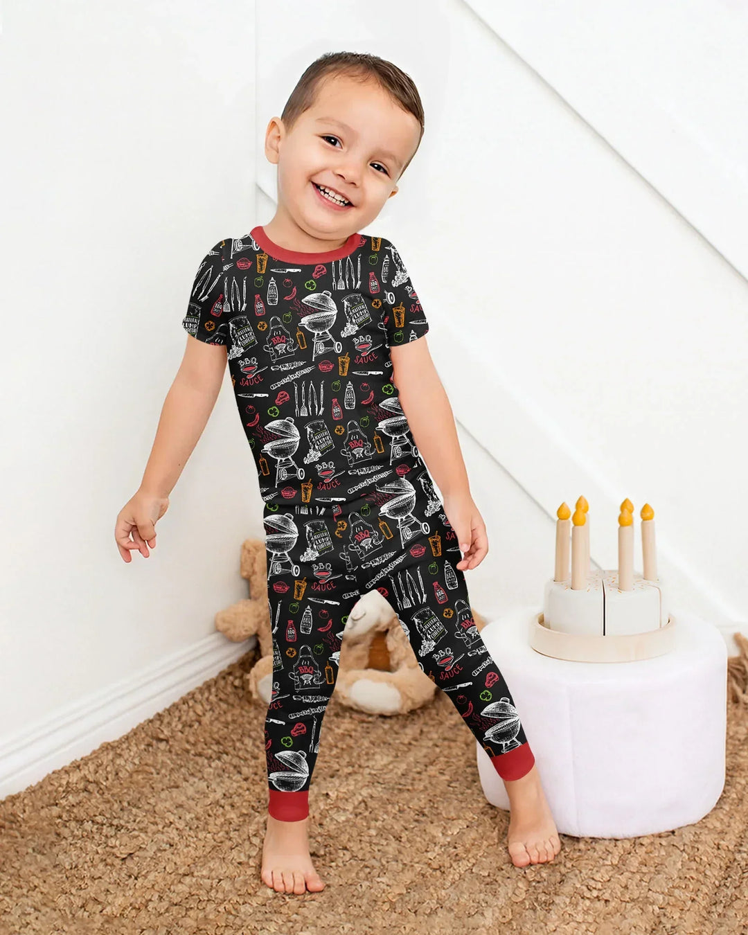 Backyard BBQ Party Family Matching Bamboo Two Piece Short Sleeve Pajama Set