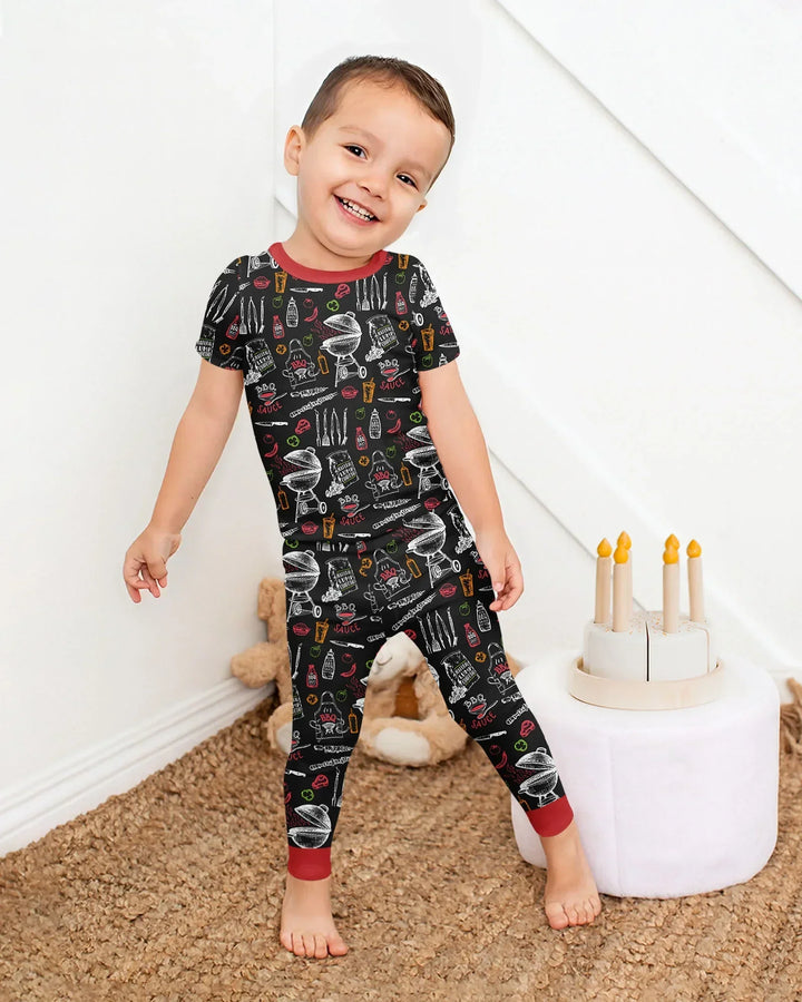 Backyard BBQ Party Family Matching Bamboo Two Piece Short Sleeve Pajama Set