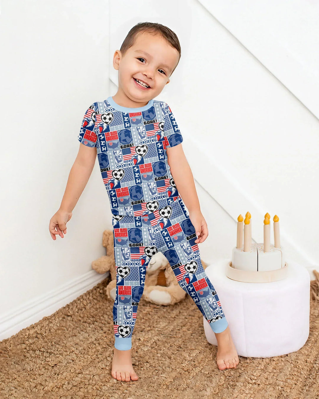 World Soccer God Bless America Bamboo Two Piece Short Sleeve Pajama Set